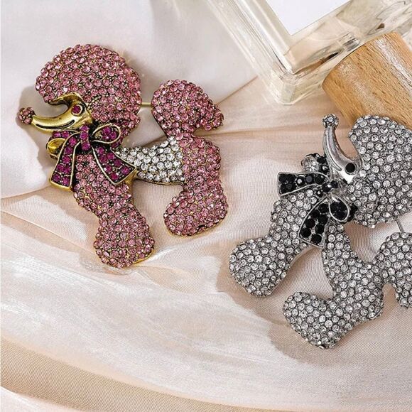 Rhinestone Pink Poodle Brooch Womens Crystal Fashion Statement Piece New - Picture 4 of 4